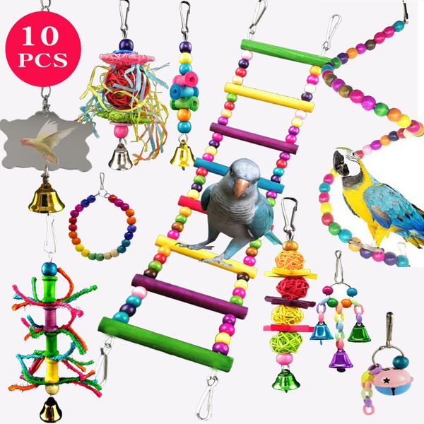 Autres fournitures d'oiseaux 12pcs jouets de cage à oiseaux pour perroquets oiseaux en bois balançoire fiable pont de morsure à croquer perles en bois forme perroquet jouet jouets pour oiseaux 221122