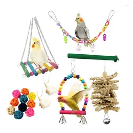 Autres fournitures d'oiseaux 17 paquets de jouets de perruche suspendus cloche cage pour animaux de compagnie balançoire à mâcher pour petits perroquets pinsons oiseaux d'amour