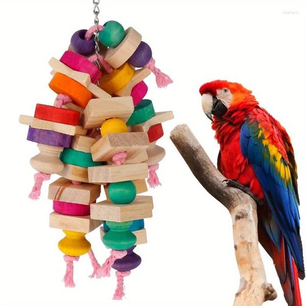 Otros suministros para pájaros 1pc Color Toy Parrot Chew Toys Colgando Bloques de madera Jaula de pájaros para masticar escalada La mayoría de los amantes del ejercicio de las aves