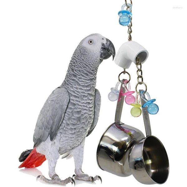 Otros suministros de aves 1pcs Parrot Toy Toy screating acero inoxidable Productos de mascotas de dos botes