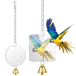 Autres fournitures d'oiseaux 2 PCS Miroir avec Bell 2PCS CACCASSION PLAT PARROT Long Tail Macaw Toys Acrylique Hanging Ornement