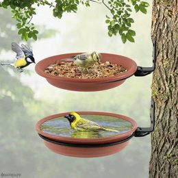 Autres fournitures d'oiseau 2 plateaux arbre monté pour le bol de bain de mangeoires suspendu les mangeoires de dérivation faciles à remplir en bois arbres muraux de clôture en bois jardin