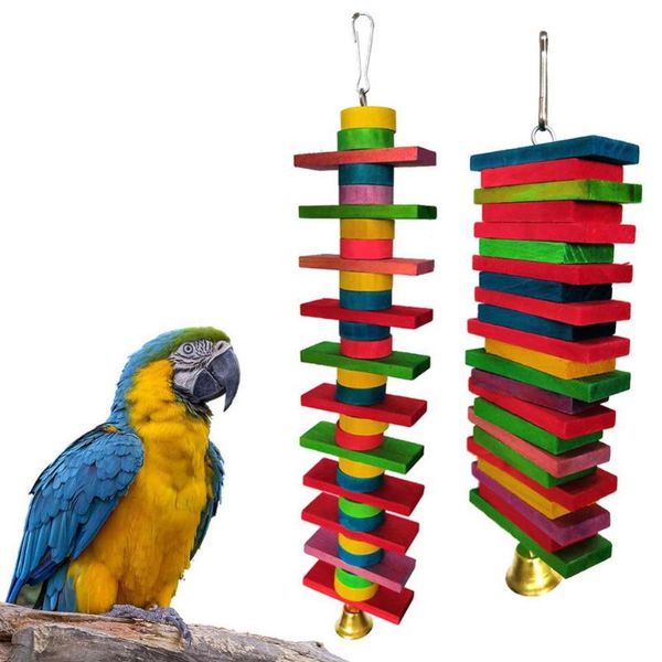 Autres fournitures pour oiseaux 2 pièces perroquet cloche bloc de construction suspendu Cage résistant aux morsures escalade jouet à mâcher pendentif cage à oiseaux accessoires