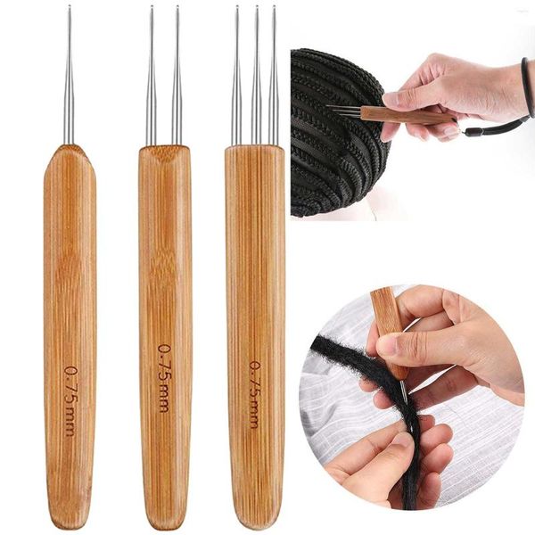 Otros suministros para pájaros 3 uds. Conjunto de agujas de ganchillo trenzadas sucias, gancho para rastas, herramienta para tejer el cabello, herramientas para tejer artesanales, 0,5/0,75/1mm