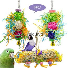 Autres fournitures d'oiseaux 3pcs perroquet oiseau jouet petit perroquet jouets à mâcher suspendus cage papier cordes fil dessin Takraw jouets cage décoration oiseau fournituresvaiduryd