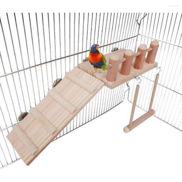 Otros suministros para pájaros 3 unids / set Juguete de madera Escalada Escalera Trampolín Columpio de tres piezas para pájaros Hamster Chinchilla