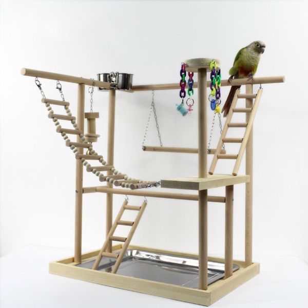 Autres fournitures d'oiseaux 48 * 33 * 53cm Perche de terrain de jeu de perroquet en bois avec échelles Feeder Bite Jouets Cadre Stand Cage Suspension Bridge 230130