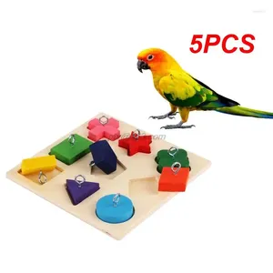 Andere vogels levert 5 -stcs papegaai educatief speelgoed interactief rotan houten blok vogels puzzel speelgoed