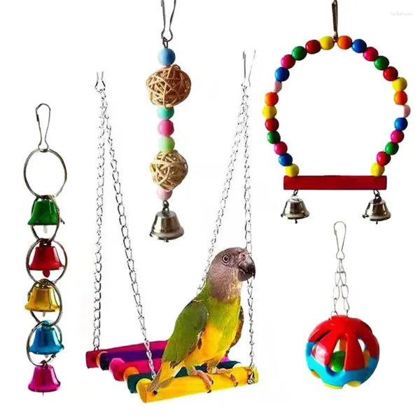 Otros suministros para pájaros 5 piezas de loro juguetes colgantes de campana colgante de hamaca para masticar para pequeños loros conures amor periquitos cacatúas