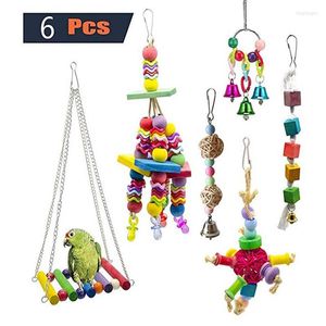 Autres fournitures pour oiseaux 6 pièces perroquet jouets ensemble Cage maison balançoire mastication formation pour perruche gris africain canari étourneau animal de compagnie