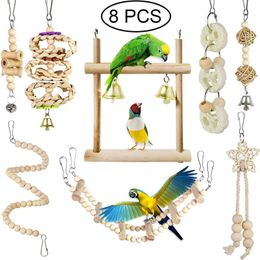 Autres fournitures d'oiseaux 8 paquets oiseau perroquet balançoire jouet suspendu en bois naturel cloche oiseau cage jouets pour perroquets perruches calopsittes pinsons perroquets perroquets 231201