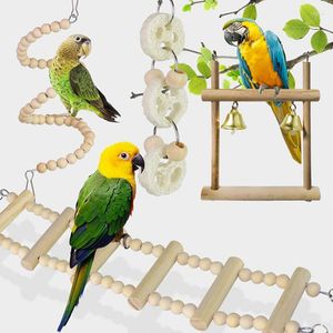 Autres fournitures pour oiseaux 8 pièces Cage jouets pour perroquets bois oiseaux balançoire suspendu mâcher morsure support perles forme perroquet jouet