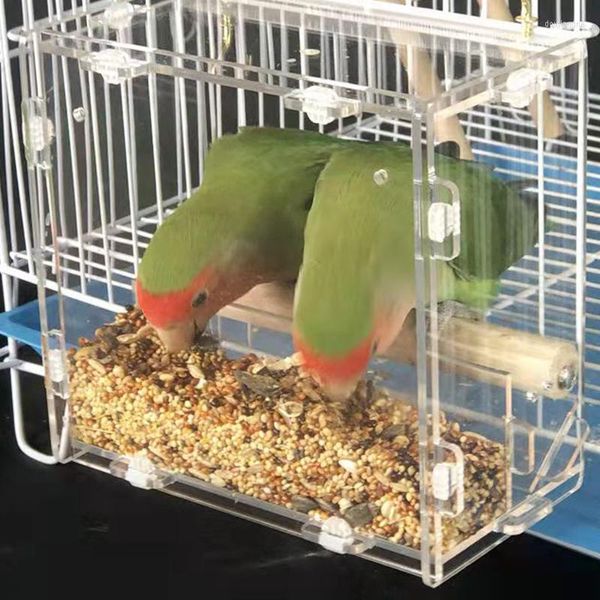Otros suministros para pájaros Caja de alimentación a prueba de derrames de loros de acrílico Contenedor de alimentos Resistente a mordeduras Adecuado para accesorios de jaula de pájaros pequeños