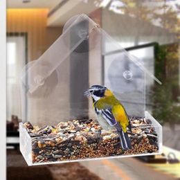 Other Bird Supplies Acrylic Transparent Birdhouse Feeder Window Viewing Tray Pet Water Suction Cup Mount Birdcage 15X7x16cm