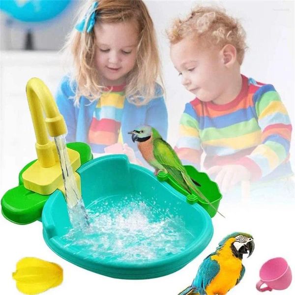 Autres fournitures d'oiseaux Baignoire automatique avec robinet Perroquets pour animaux de compagnie Perruche Cockatiel Fontaines Spa Piscine Douche Multifonctionnel Jouet Nettoyage