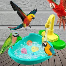 Autres fournitures d'oiseaux automatique perroquet baignoire piscine mangeoire robinet bain douche distributeur d'eau cage salle de bain jouets