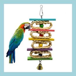 Autres fournitures pour oiseaux Jouet pour oiseaux Support de perroquet suspendu avec des cloches Porte-morsure de feuille de maïs en bonne santé Jouets pour perruches Oiseaux de compagnie mignons Accessori Dhya4