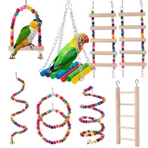 Autres fournitures pour oiseaux Ensemble de jouets pour oiseaux Balançoire Jouets d'entraînement à mâcher Petit perroquet Hamac suspendu Perroquet Cage Cloche Perche Jouets avec échelle Fournitures pour animaux de compagnie 1pc 230428