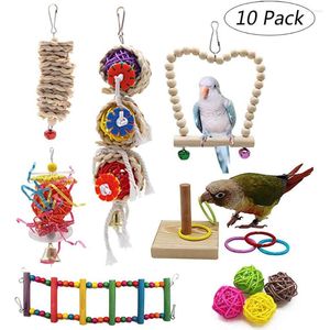 Autres fournitures pour oiseaux oiseaux balançoires jouets perroquets à mâcher perchoirs suspendus avec cloches en bois naturel pour petit moyen