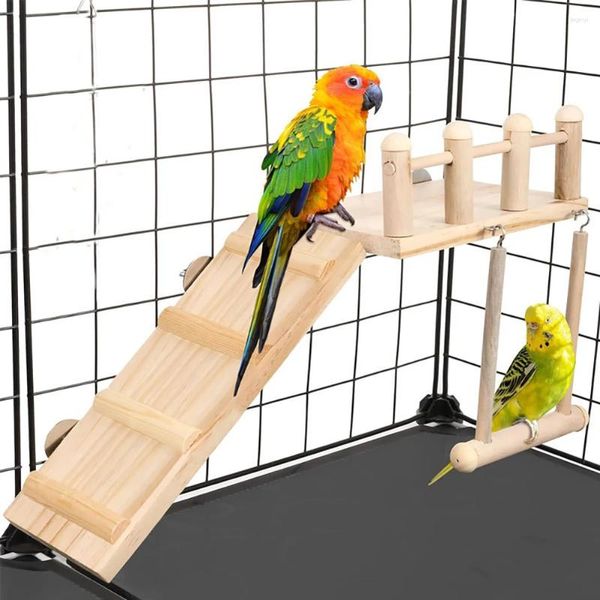 Autres oiseaux Supplies Birds Toys Parrot Perches Platform et Swing with Climbing Ladder Set Wood Playing Gyms Exercice Stand Cage