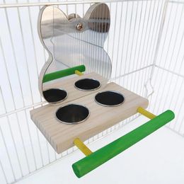 Autres fournitures d'oiseaux Cage suspendues supports en bois avec 2 bols de nourriture en acier inoxydable alimentant l'arrosage