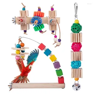 Autres fournitures d'oiseaux Jouets de cage 3pcs Ensemble de perroquet debout jouet d'escalade en bois drôle à mâcher pour perruches perruches conures
