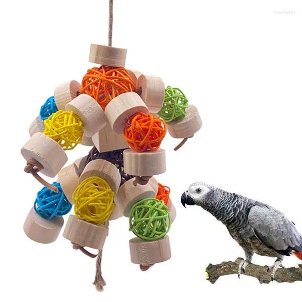 Autres fournitures d'oiseaux mâcher jouet bloc noeuds déchirant boule de rotin multicolore perroquet à mâcher pour aras cokatoos jouets gris africains