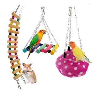 Andere vogelbenodigdheden Chinchilla houten ladder brugplatform speelgoed 3 pc's veilige papegaai speelstand kleine dieren speelgoed met haken snel connect