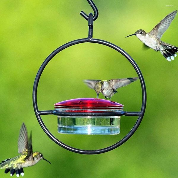 Otros suministros de aves Circulares de colibrí colgantes con bandeja de tazón de vidrio rojo para el patio de patio trasero de jardín exterior