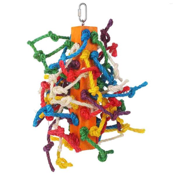 Autres fournitures d'oiseaux Corde de sisal colorée à mâcher jouets de recherche de nourriture pendentif de cage à oiseaux perroquet suspendu ensemble de jeu en bois