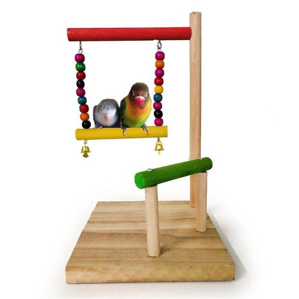 Otros suministros para pájaros coloridos loros de madera colgando columpio campana de juguete soporte de percha cuentas para mascotas jaula decoración pájaros plataforma de juego For230I