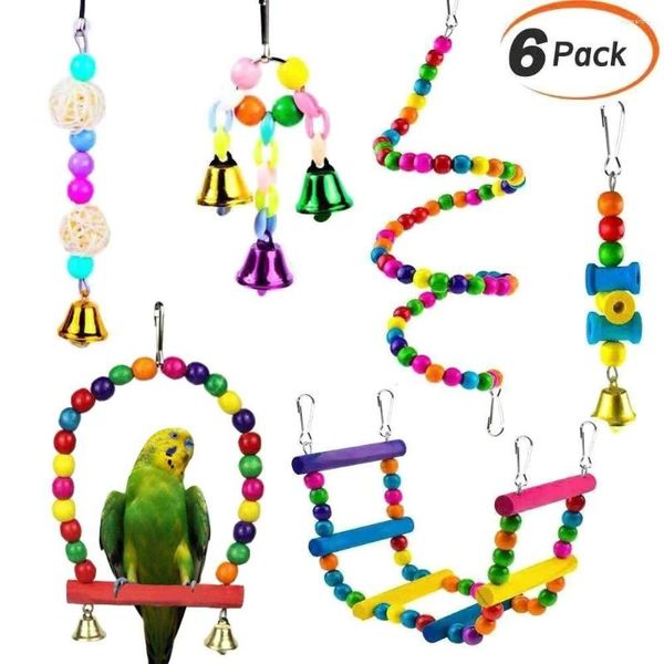 Autres fournitures pour oiseaux Combinaison de jouets pour perroquets Accessoires Articles Morsure Jouet pour animaux de compagnie pour l'entraînement Swing Ball Bell Debout