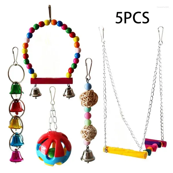 Autres fournitures d'oiseaux Combinaison de jouets pour animaux de compagnie Ensemble Swing Formation à la mastication Petit perroquet Suspendu Hamac Cage Bell Perch avec échelle