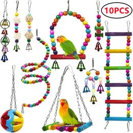 Autres fournitures d'oiseaux Combinaison de jouets Set Swing Chewing Training Petit perroquet suspendu Hamac Cage Bell Perch avec échelle 231113