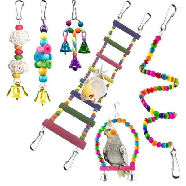 Autres fournitures pour oiseaux Ensemble de jouets combinés Swing Training Chewing Petit perroquet suspendu Hamac Cage Bell Perch avec échelle