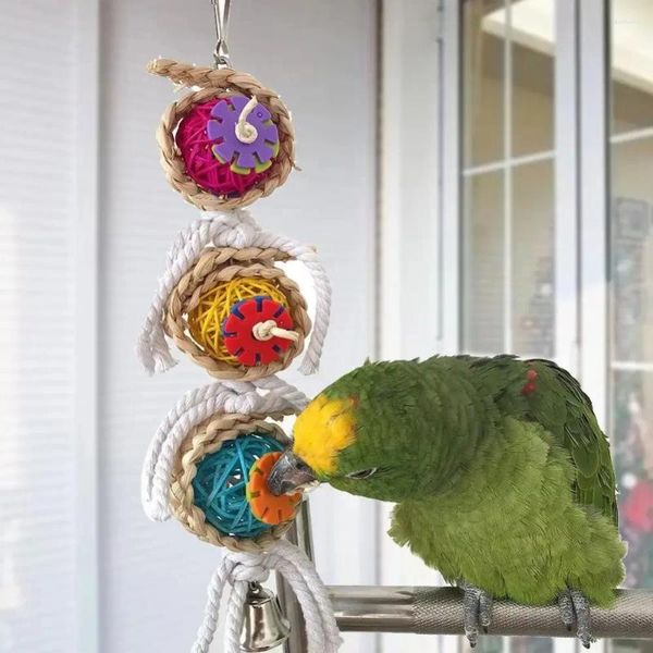 Autres fournitures d'oiseau Coton Rope Rattan Ball Touet Colorful Colmb Bell Cage Accessories Moleing Hanging Pet Toys Cadeaux