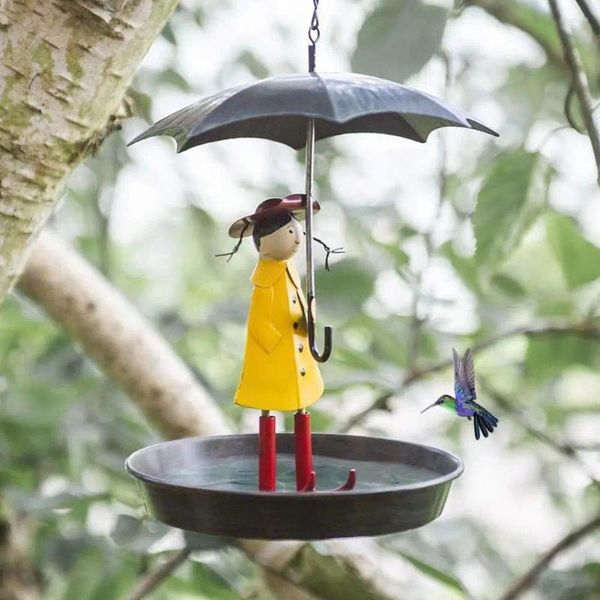Autres fournitures d'oiseau en métal de mangeur durable Ensemble suspendu avec parapluie pour filles pour décoration de jardin extérieure facile