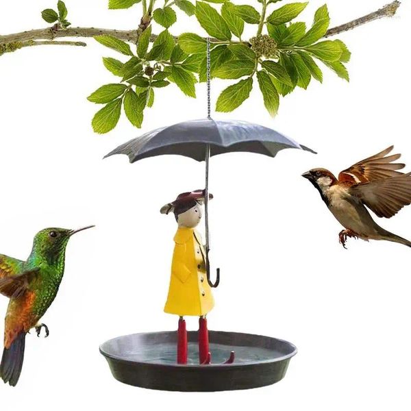 Autres fournitures d'oiseaux Enchanting Girl Umbrella Feeder Design suspendu Attirer Nourrir les oiseaux Résistant aux intempéries Bain créatif en plein air