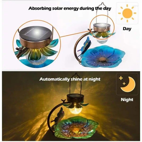 Autres fournitures d'oiseaux Lampe d'alimentation en métal solaire belle LED suspendue cadeau fleur lumière extérieure décoration de jardin mangeoires pour l'extérieur