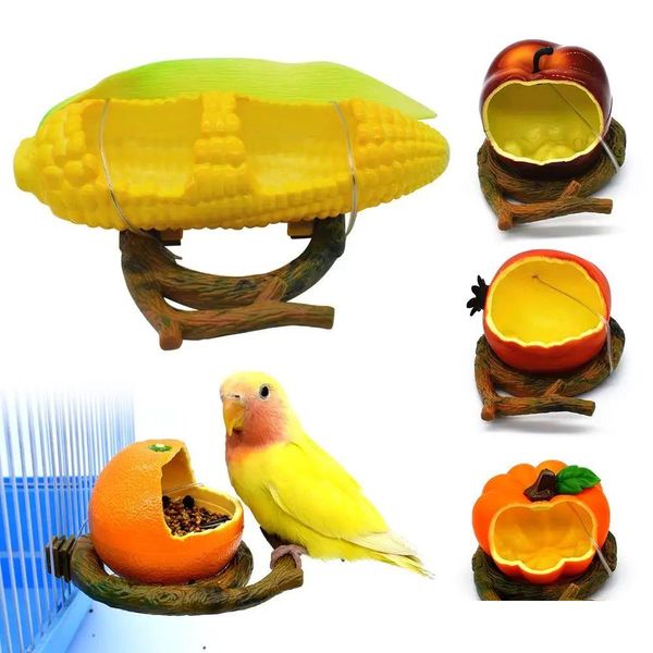 Autres fournitures d'oiseaux alimentant 1PC Fruit Fruit Forme de perroquet Orange Pomegranate Food Water Bowl Container Fiders for Crate Cage DH0IV