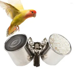 Otros suministros de aves que alimentan tazas dobles Tazón de agua para alimentador de jaula acero inoxidable con clip de comida