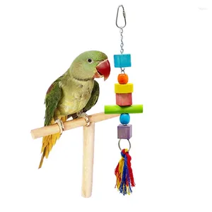 Autres fournitures d'oiseaux drôle bloc jouet en bois naturel pompon coton perroquet corde perruche à mâcher morsure pour