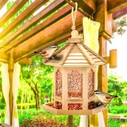 Autres fournitures d'oiseaux suspendus mangeoire maison distributeur de nourriture conteneur bois type d'alimentation sauvage décor de jardin