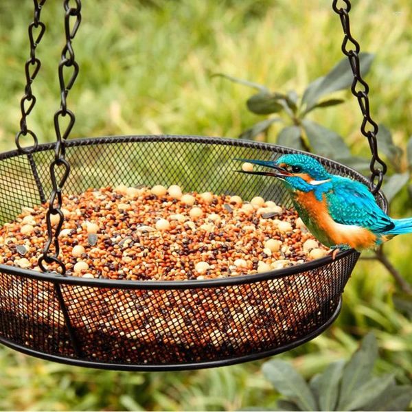 Autres fournitures pour oiseaux Plateau d'alimentation suspendu avec 3 crochets de chaîne à élingues Plate-forme en maille de fer antirouille Plat d'alimentation