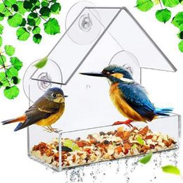 Autres alimentations d'oiseaux d'oiseau de haute qualité mangeoires acryliques avec une forte tasserie à aspiration facile à nettoyer pour la maison de fenêtre du jardin de jardin