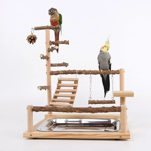 Otros suministros para pájaros K5DC Parrot Playstand Plays Stand Cockatiel Playground Wooden Perch Gym Escalera Jaula Accesorios 231211