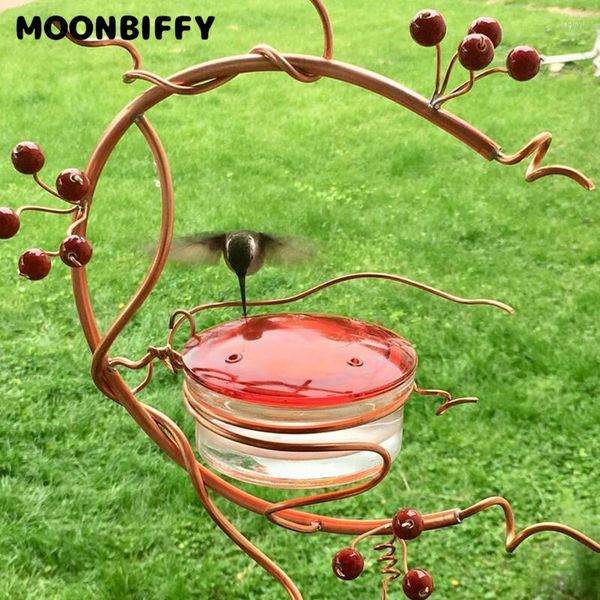 Otros suministros para pájaros Comedero de colibrí colgante de bayas rojas de metal Bebedero de agua desmontable para exteriores Patio Jardín Patio