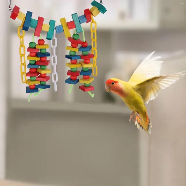 Autres fournitures d'oiseaux Blocs de bois multicolores Cage de perroquet Jouet de morsure pour grands oiseaux moyens