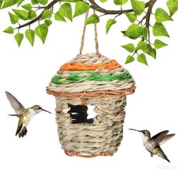 Autres fournitures d'oiseau en plein air Houstonières de colibris suspendues avec une porte de 3,5 cm à la main naturel Hut Backyard Garden Decor Gift (12 x 13 cm)