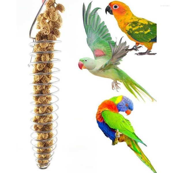 Otros suministros para pájaros Alimentador de loros al aire libre Espiral de acero inoxidable Comida colgante Fruta Vegetal Herramienta de alimentación Juguete para mascotas